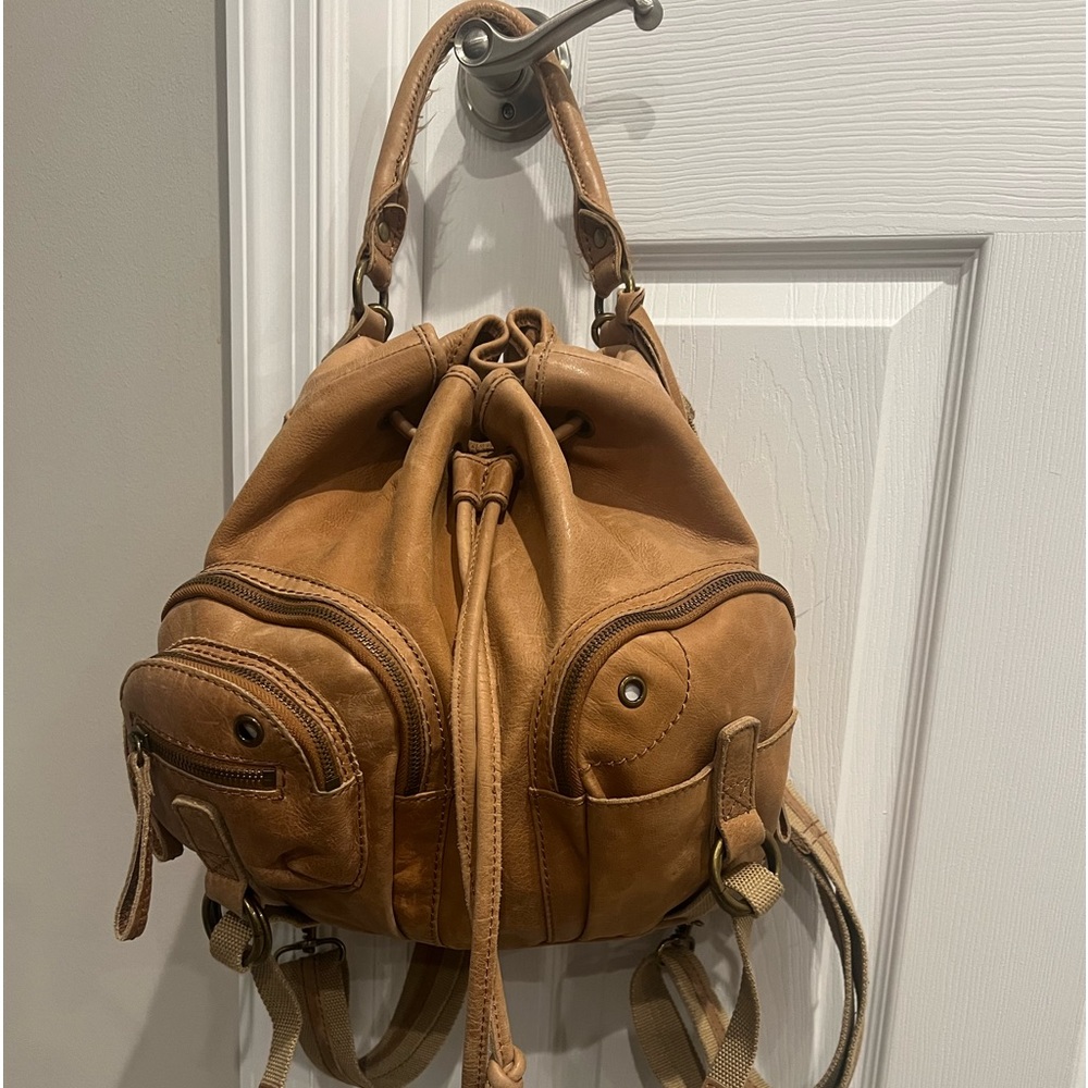 Womens Lucky Brand Tan Leather Backpack used